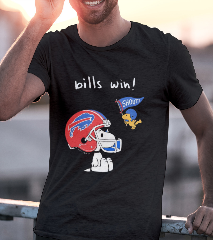 Snoopy Woodstock Buffalo Bills Win Shout Football T-Shirt