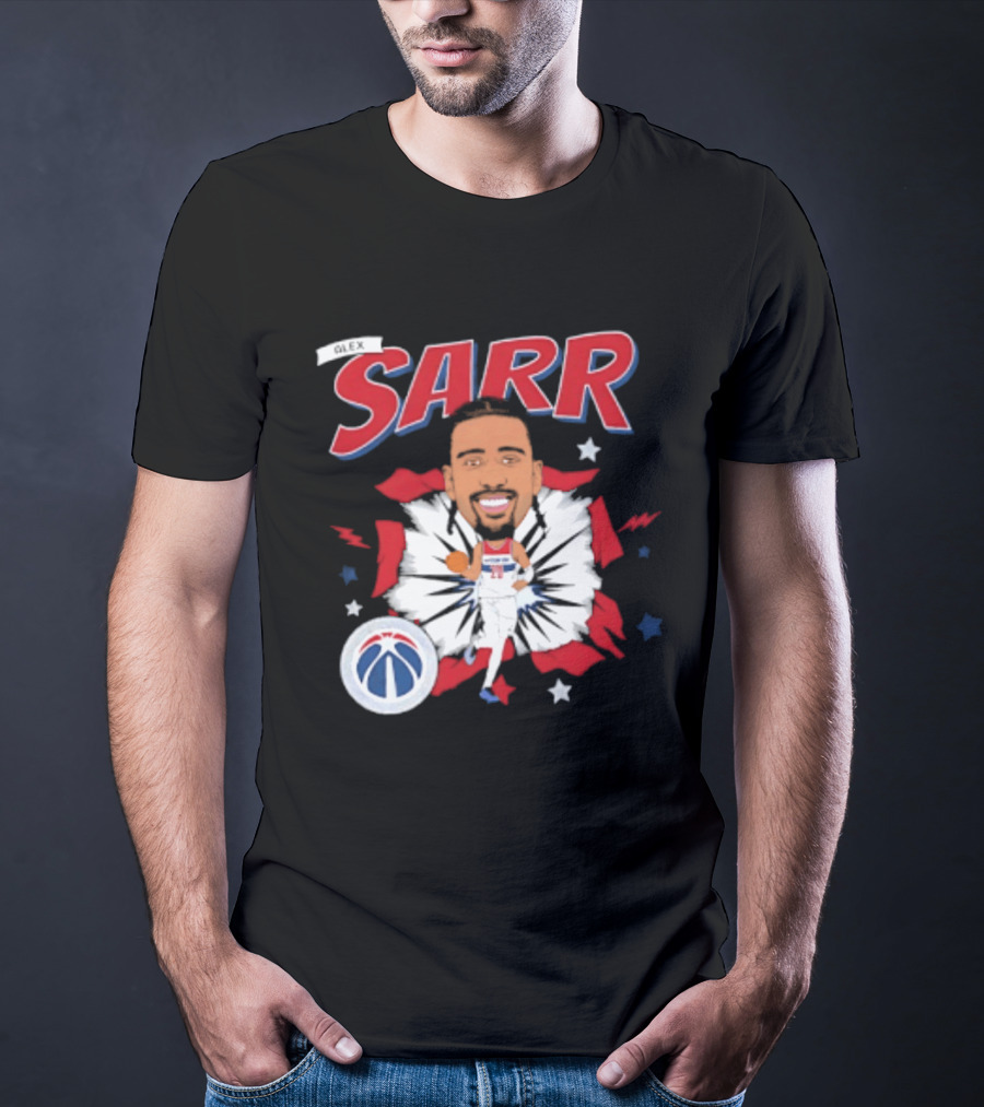Sarr Washington Wizards Basketball Player Caricature With Team Logo And Stars T-Shirt