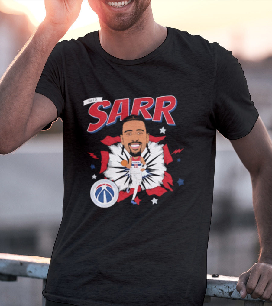 Sarr Washington Wizards Basketball Player Caricature With Team Logo And Stars T-Shirt
