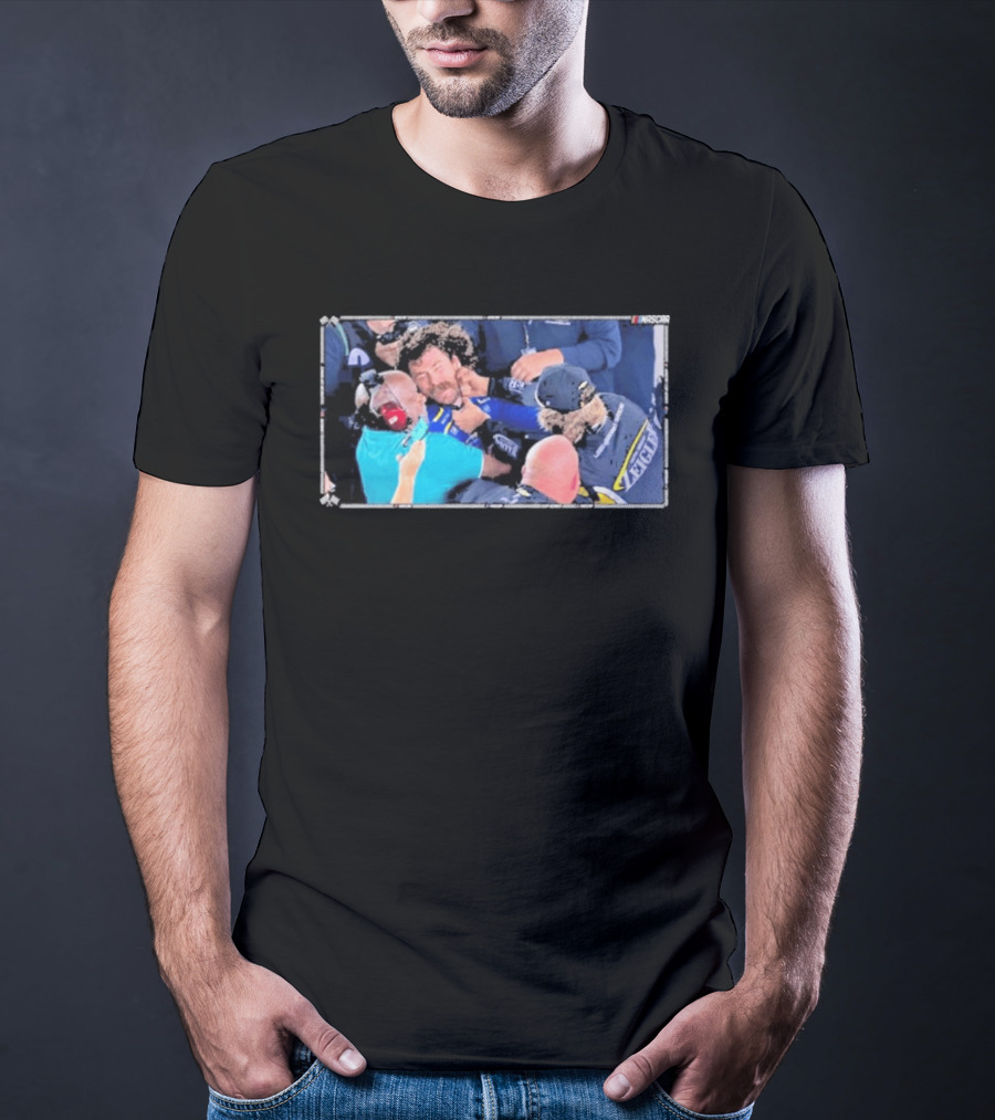 NASCAR Carson Hocevar And Ryan Blaney Confrontation Action Scene T-Shirt