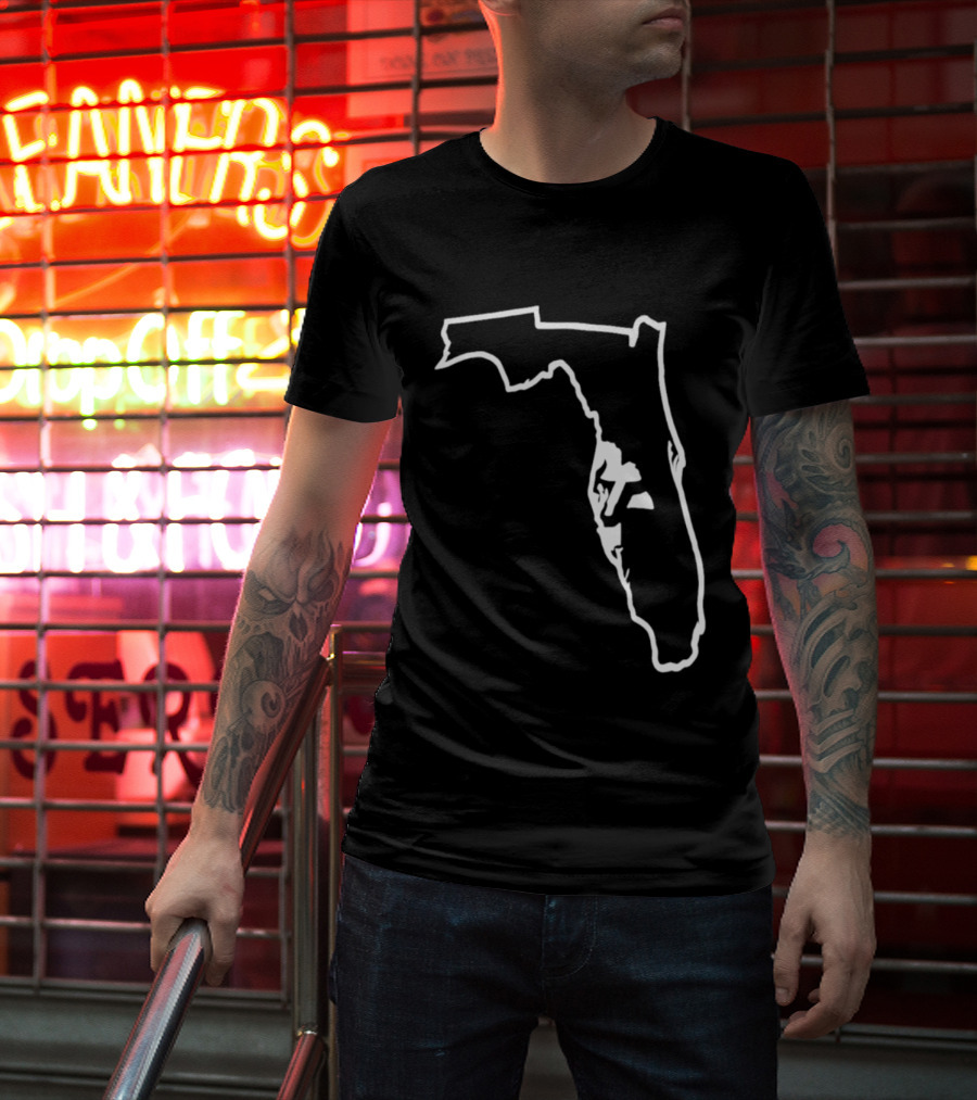 Florida State Outline Map White On Black T-Shirt