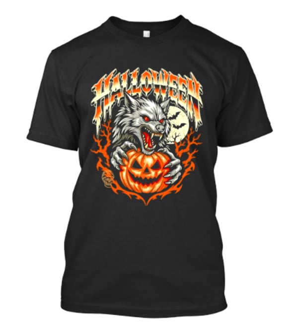 Halloween Werewolf With Jack O' Lantern And Full Moon T-Shirt