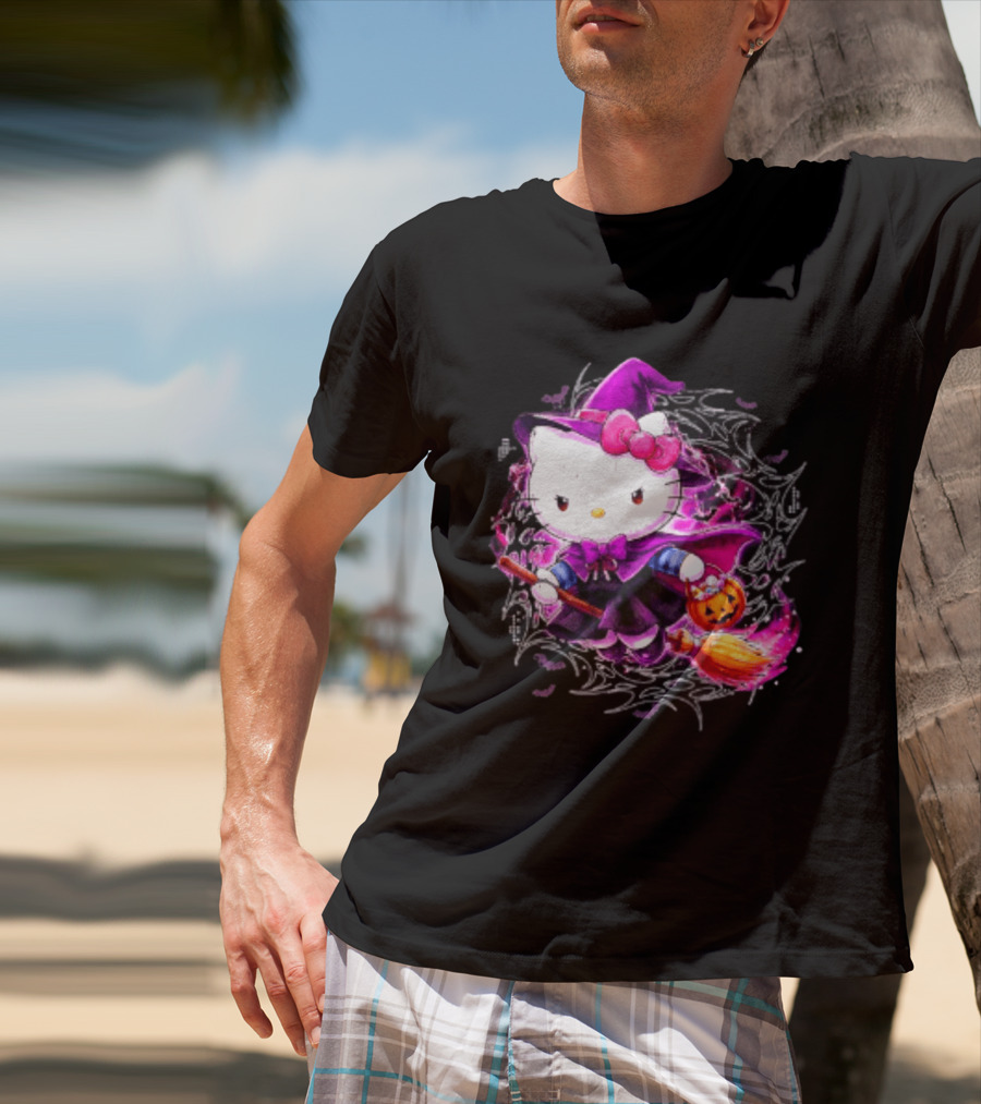 Hello Kitty Witch Sanrio Halloween Trick Or Treat Broom Pumpkin T-Shirt