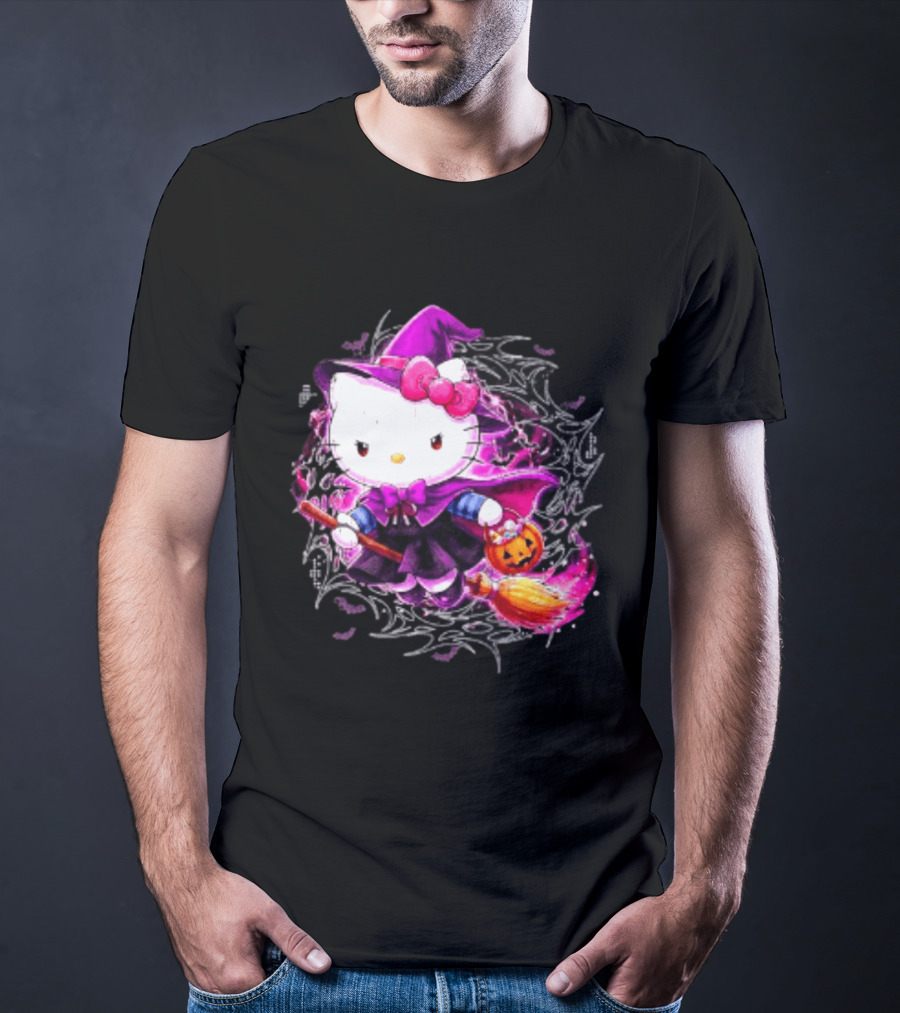 Hello Kitty Witch Sanrio Halloween Trick Or Treat Broom Pumpkin T-Shirt