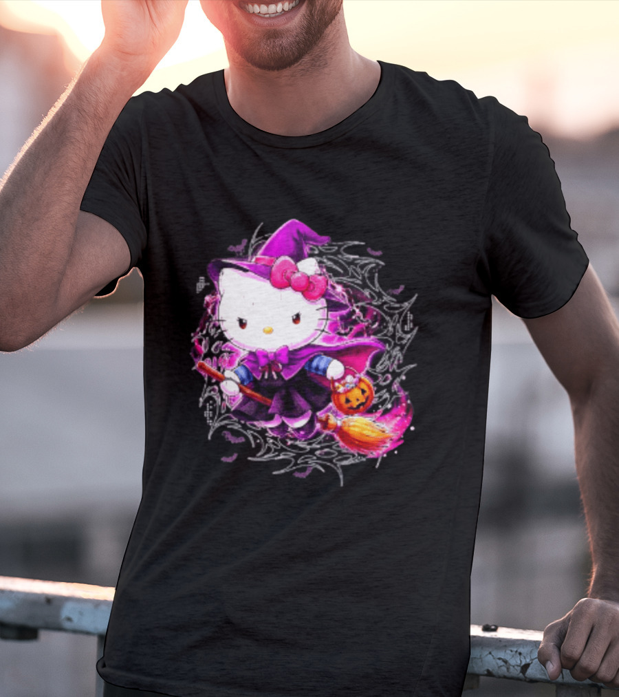 Hello Kitty Witch Sanrio Halloween Trick Or Treat Broom Pumpkin T-Shirt