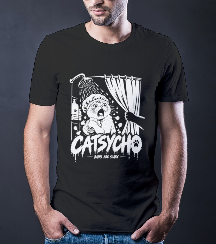 Catsycho Baths Are Scary Shower Scene With Cats T-Shirt