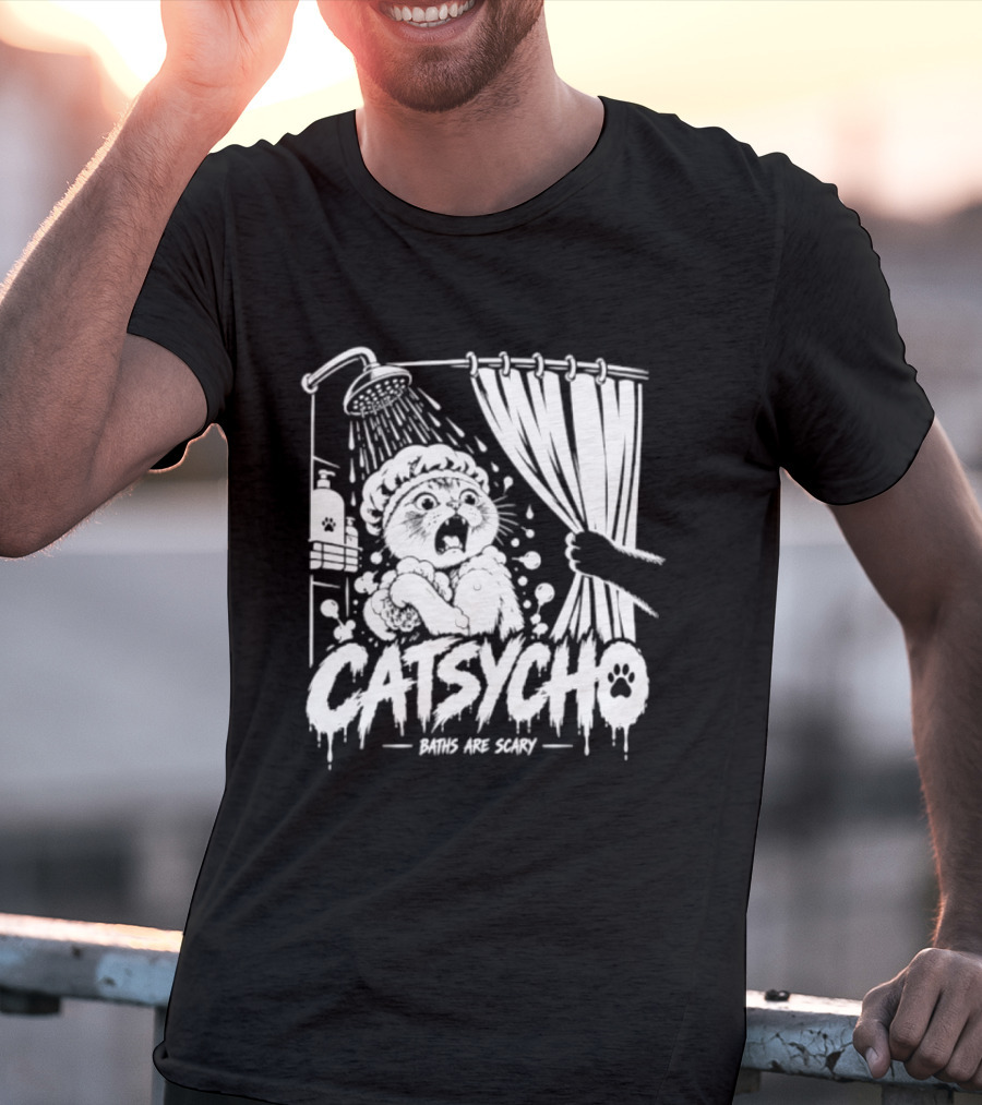 Catsycho Baths Are Scary Shower Scene With Cats T-Shirt