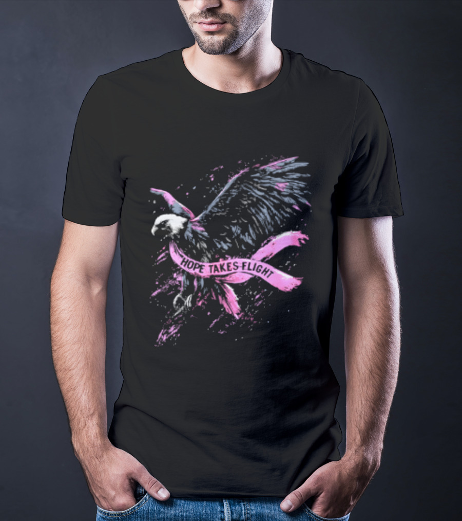 Hope Takes Flight Breast Cancer Awareness Pink Ribbon Eagle T-Shirt