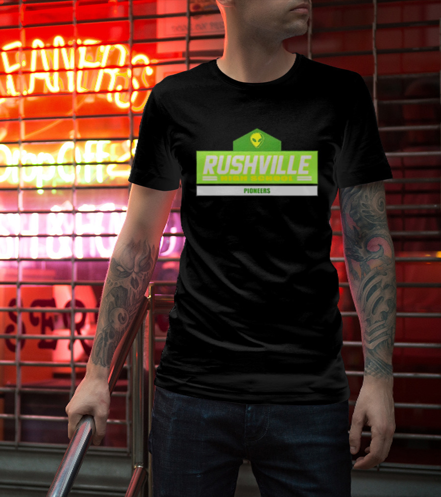 Rushville High School Pioneers Alien Logo Green T-Shirt