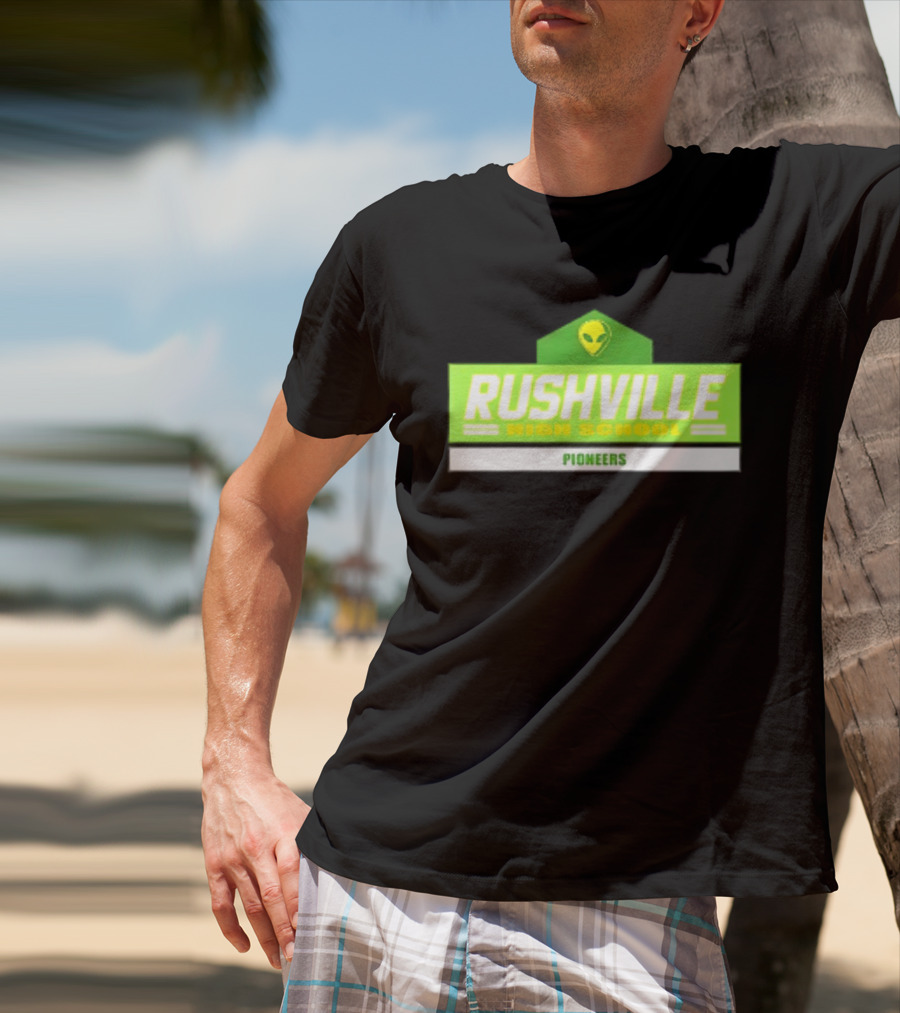 Rushville High School Pioneers Alien Logo Green T-Shirt