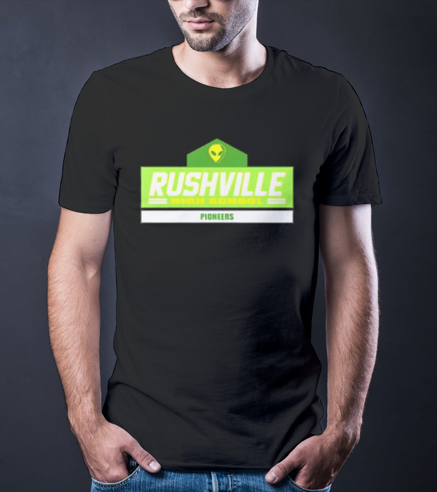 Rushville High School Pioneers Alien Logo Green T-Shirt