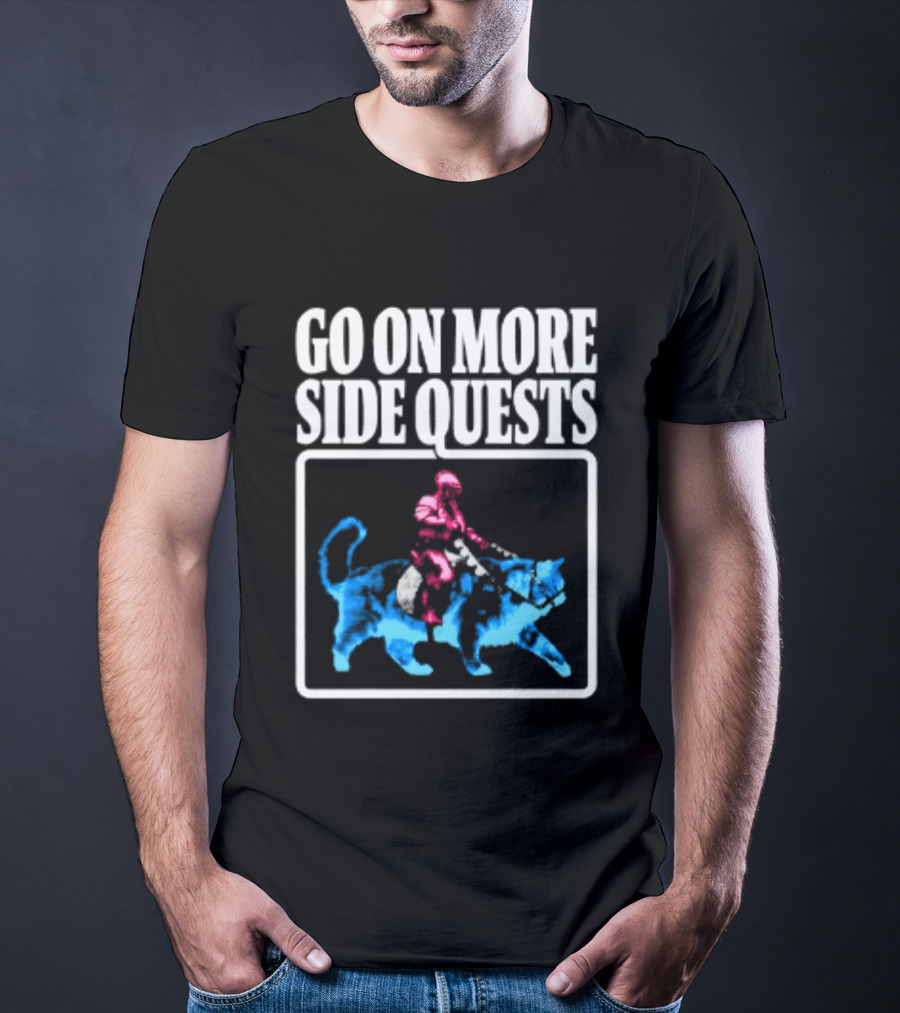 Go On More Side Quests Knight Riding Cat Pixel T-Shirt