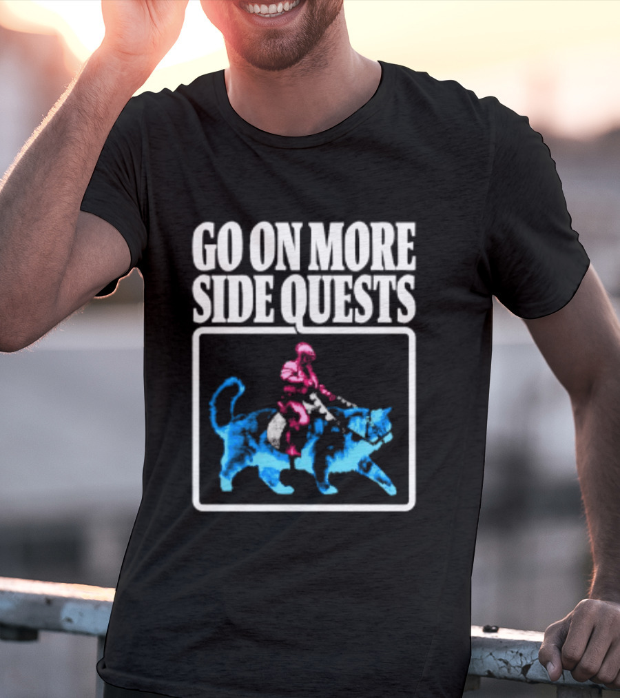 Go On More Side Quests Knight Riding Cat Pixel T-Shirt