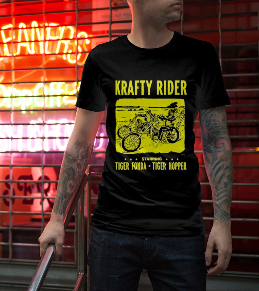 Krafty Rider Starring Tiger Fonda Tiger Hopper Vintage Motorcycle Adventure T-Shirt