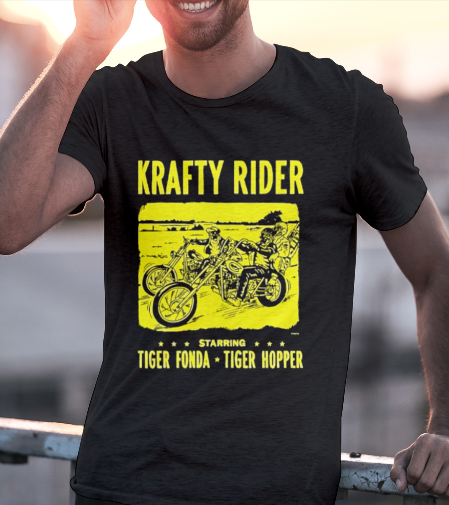 Krafty Rider Starring Tiger Fonda Tiger Hopper Vintage Motorcycle Adventure T-Shirt