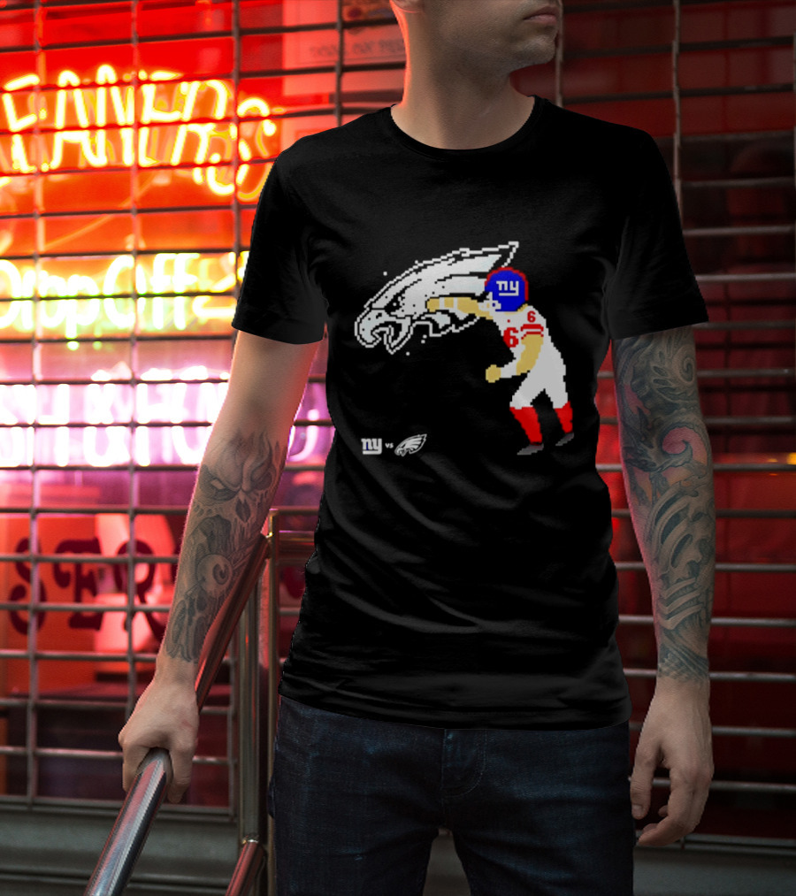 New York Giants Jaxson Dart Vs Philadelphia Eagles Retro Pixel T-Shirt