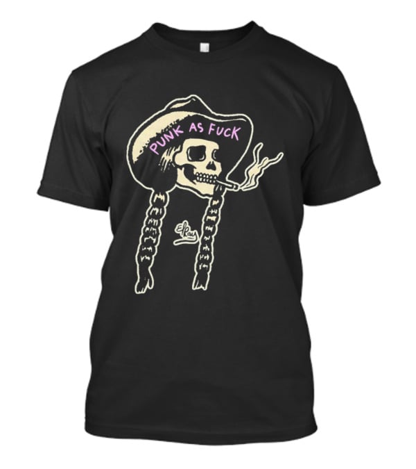 Punk As Fuck Skeleton Smoking Cowboy Hat Braids T-Shirt