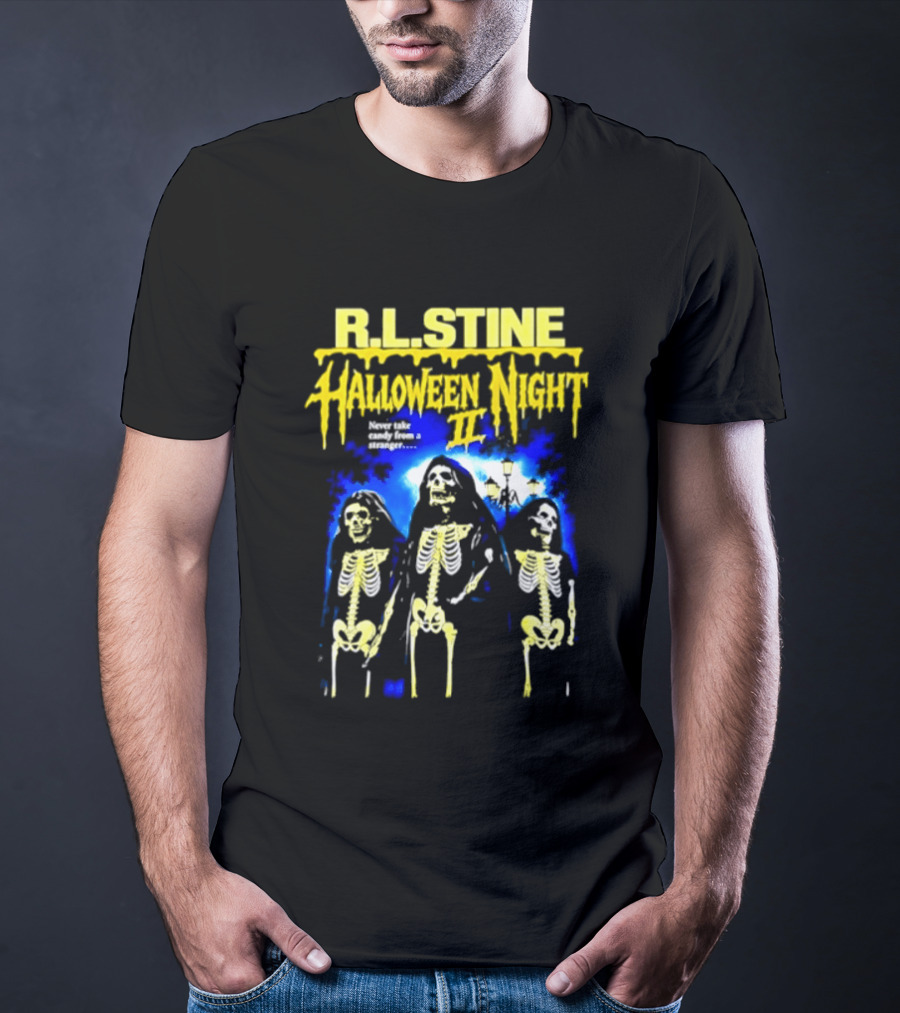 R.L. Stine Halloween Night II Never Take Candy From A Stranger Skeleton Trio T-Shirt