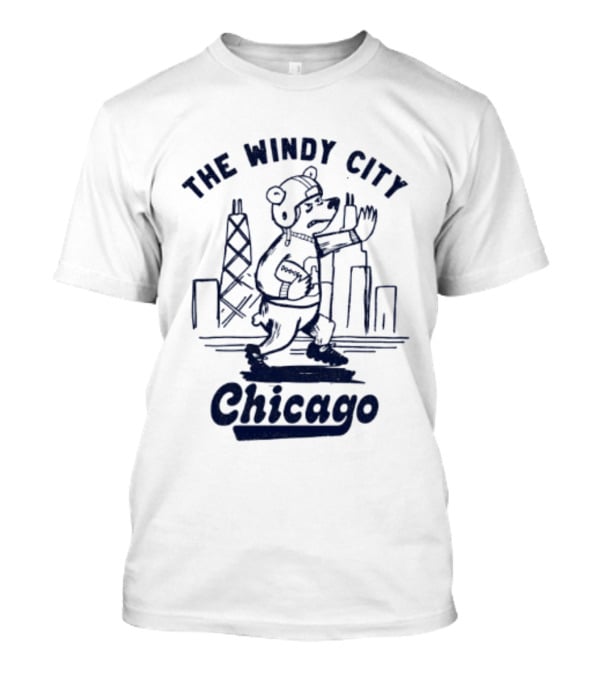 Chicago Bears The Windy City Football Character And Skyline T-Shirt