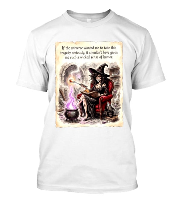 Witch With A Wicked Sense Of Humor And Magic Wand In Stone Room T-Shirt