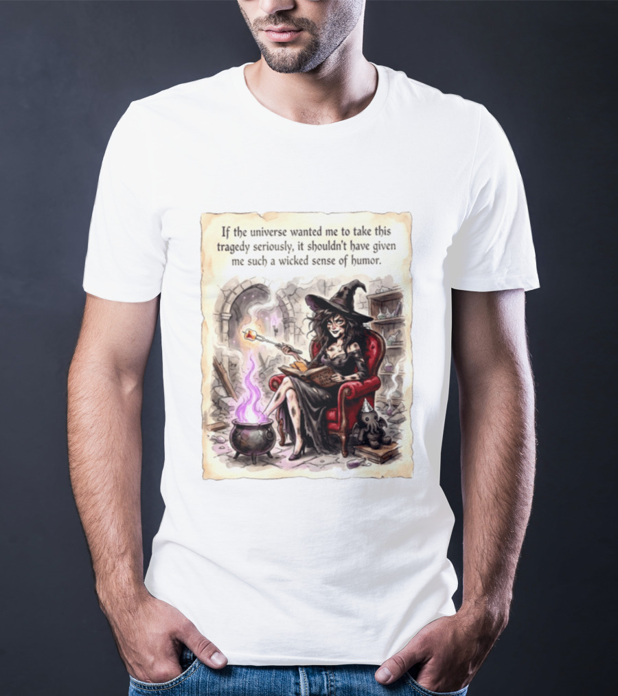 Witch With A Wicked Sense Of Humor And Magic Wand In Stone Room T-Shirt