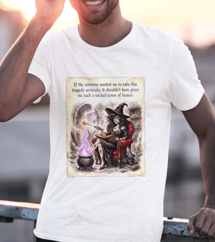 Witch With A Wicked Sense Of Humor And Magic Wand In Stone Room T-Shirt