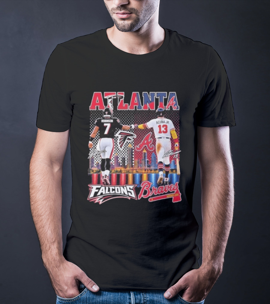 Atlanta Falcons Braves Bijan Robinson Ronald Acuna Jr. Sports City Line T-Shirt
