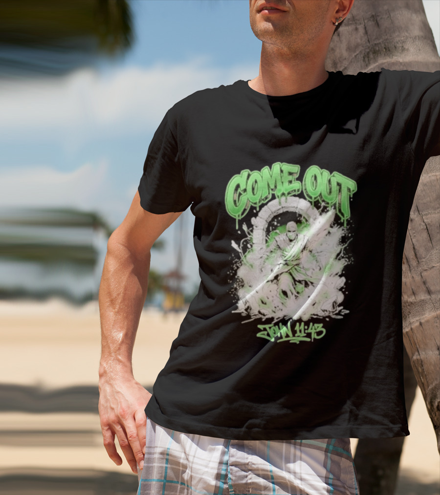 Come Out John 11 43 Mummy Bible Verse Green Drip T-Shirt