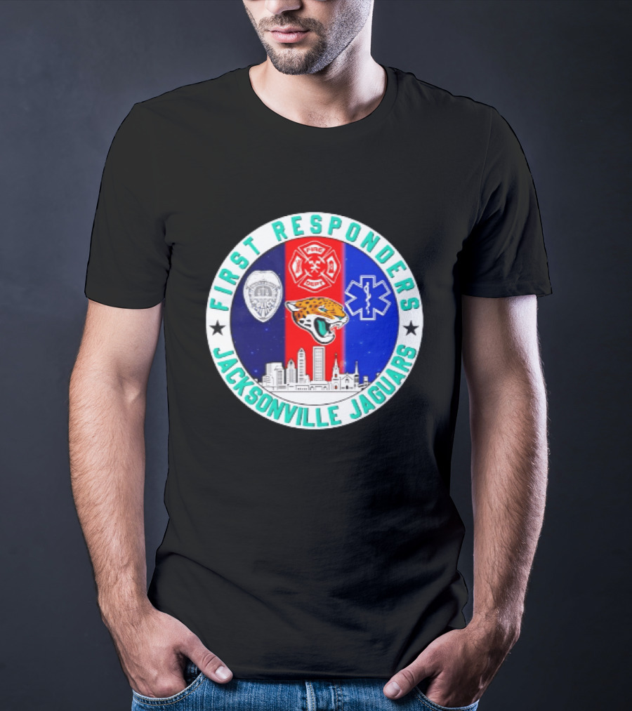 First Responders Jacksonville Jaguars Skyline Tribute 9.11 Memorial T-Shirt