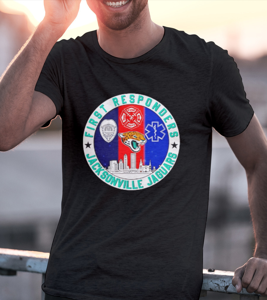 First Responders Jacksonville Jaguars Skyline Tribute 9.11 Memorial T-Shirt