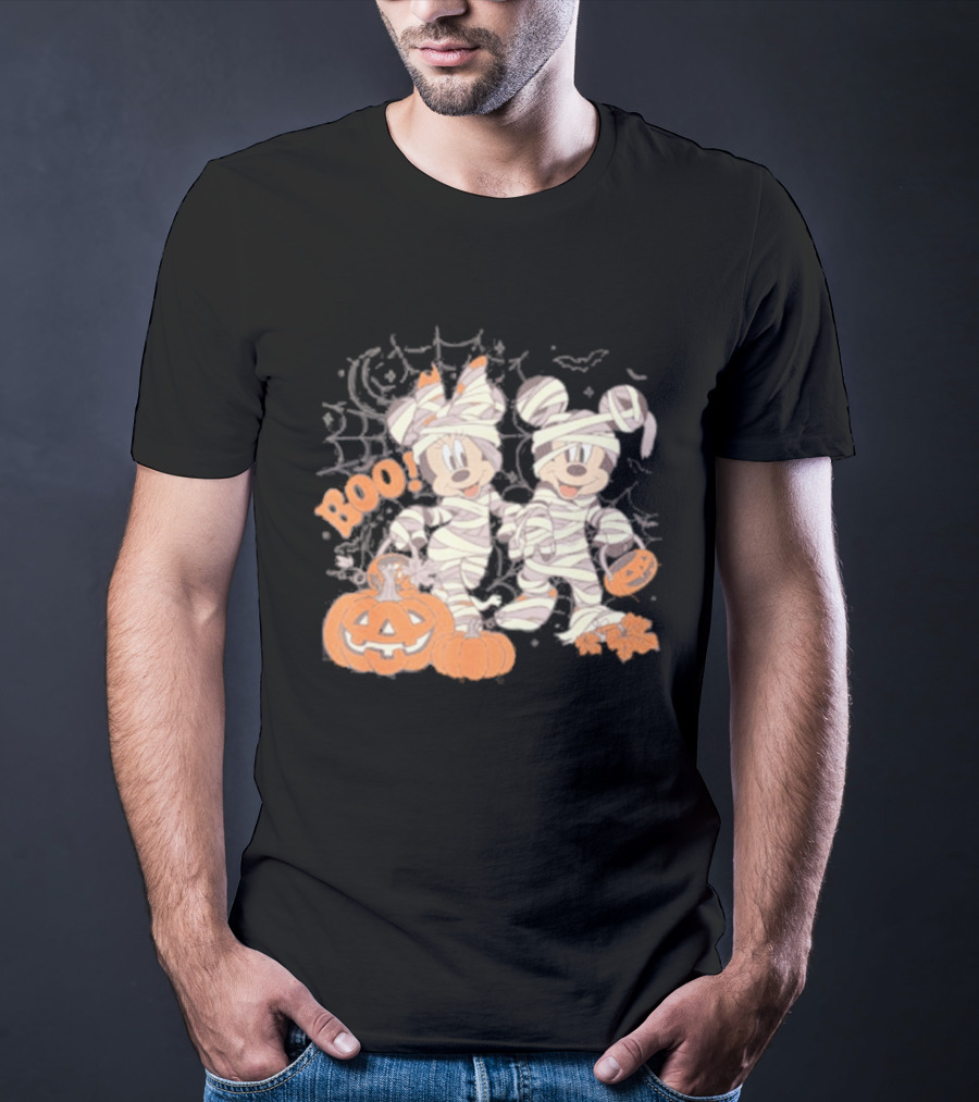 Mickey Minnie Mummy Halloween Boo Disney Spooky Pumpkin T-Shirt