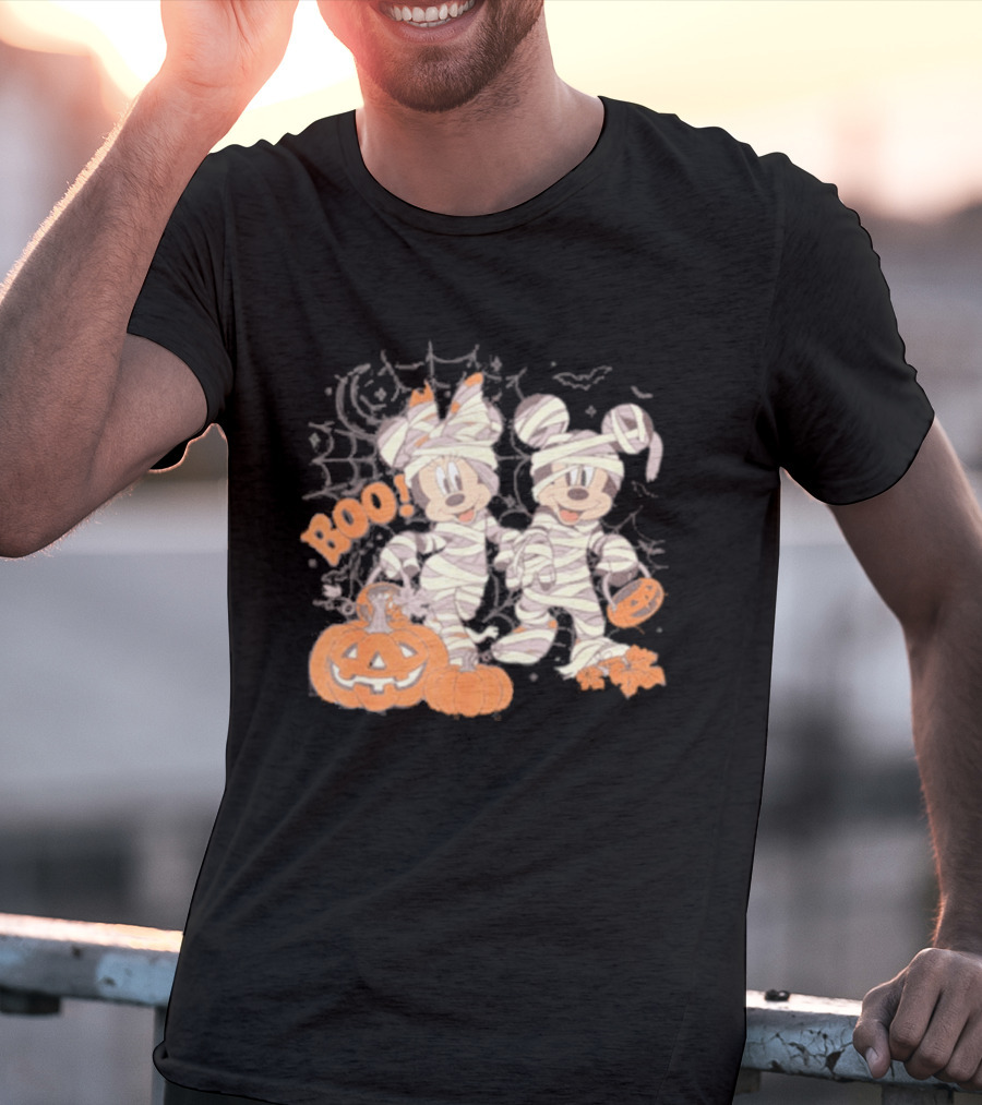 Mickey Minnie Mummy Halloween Boo Disney Spooky Pumpkin T-Shirt