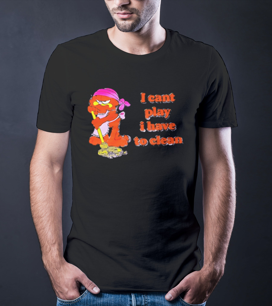 Garfield I Can't Play I Have To Clean Comic Image With Mop And Bandana T-Shirt