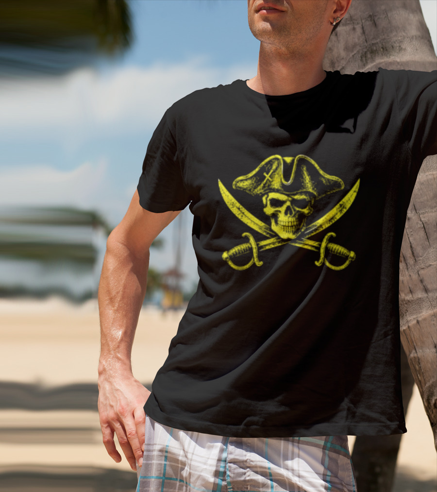 Pirate Skull Crossed Swords Crossbones Yellow T-Shirt