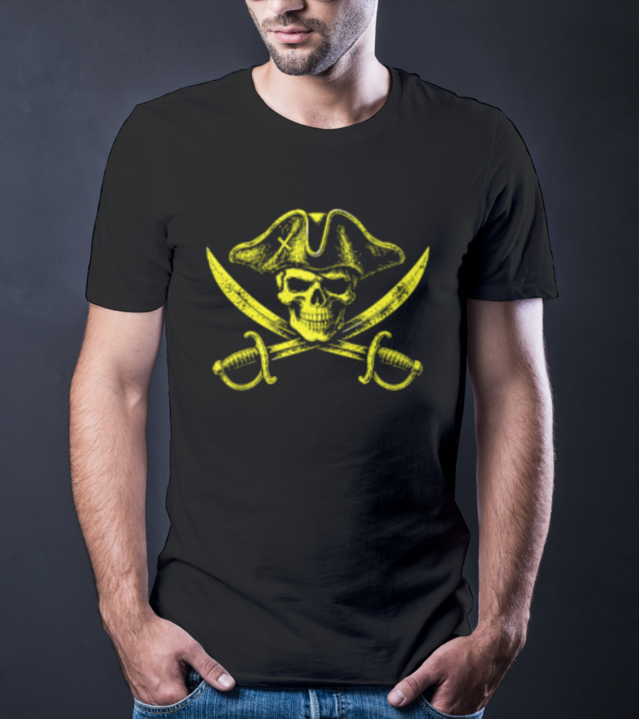 Pirate Skull Crossed Swords Crossbones Yellow T-Shirt