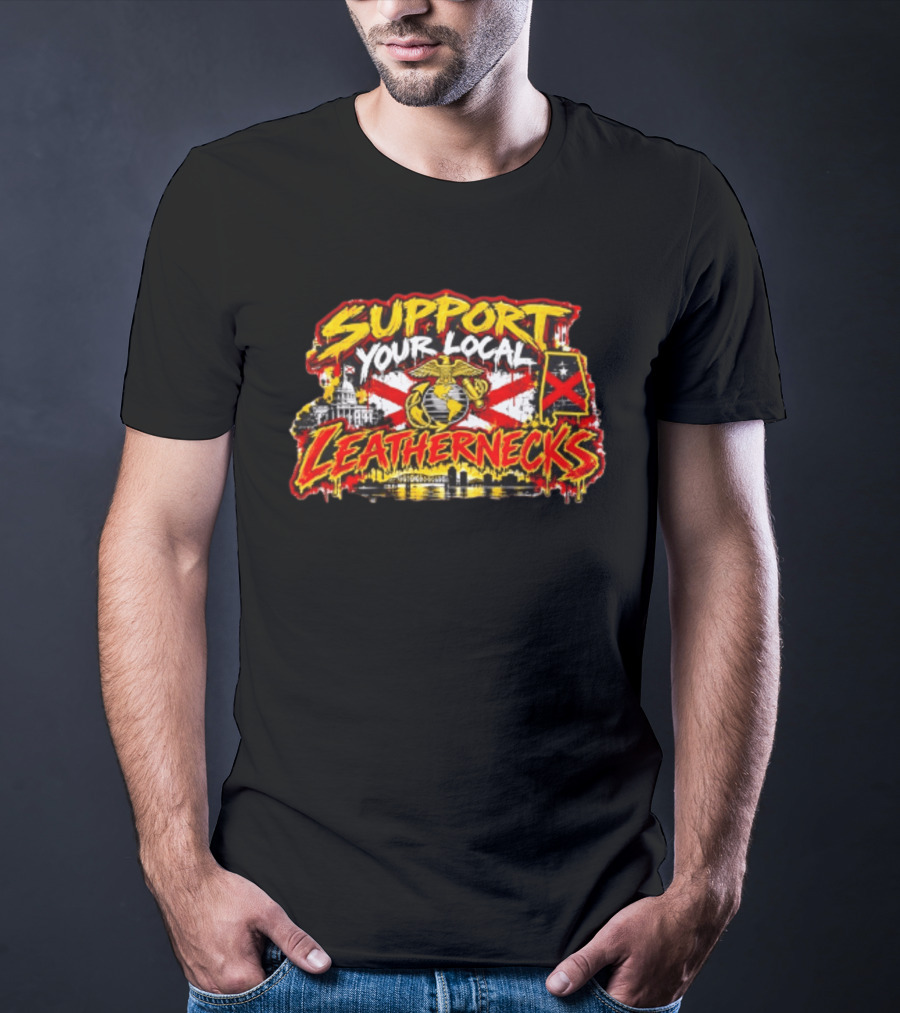 Support Your Local Leathernecks Alabama Marine Emblem Capitol Artillery Flag T-Shirt