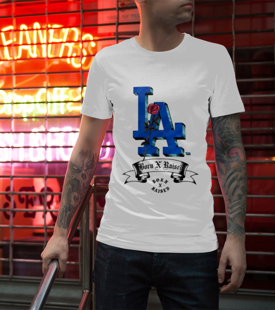 Born X Raised X Los Angeles Dodgers Forever Blue LA Rose T-Shirt