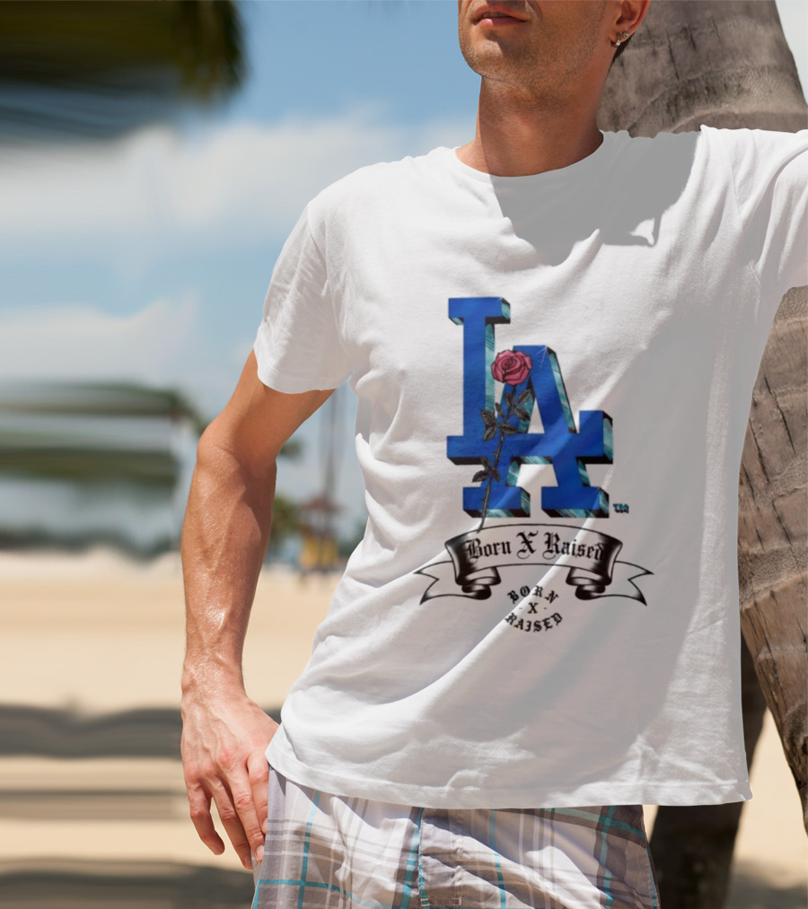 Born X Raised X Los Angeles Dodgers Forever Blue LA Rose T-Shirt