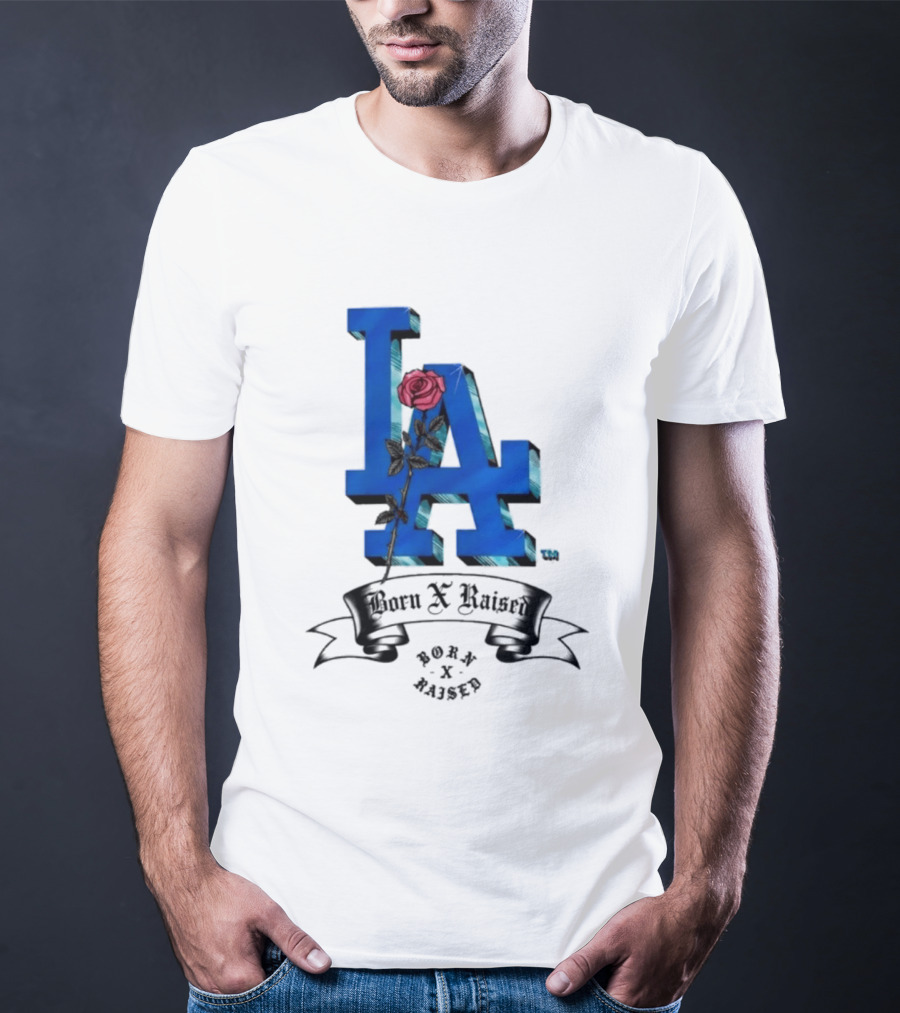 Born X Raised X Los Angeles Dodgers Forever Blue LA Rose T-Shirt