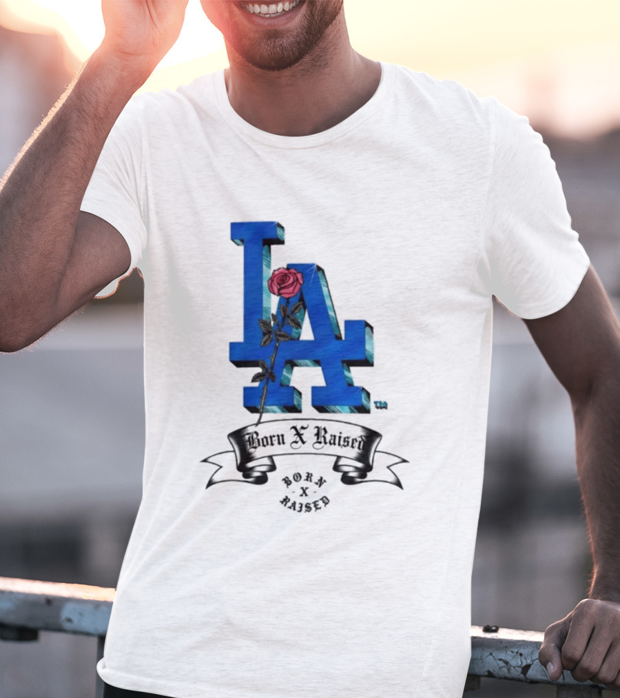 Born X Raised X Los Angeles Dodgers Forever Blue LA Rose T-Shirt