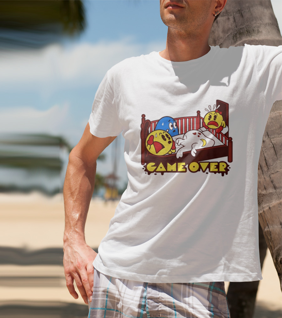 Game Over Halloween Pac Man Ghost Bed Scene T-Shirt