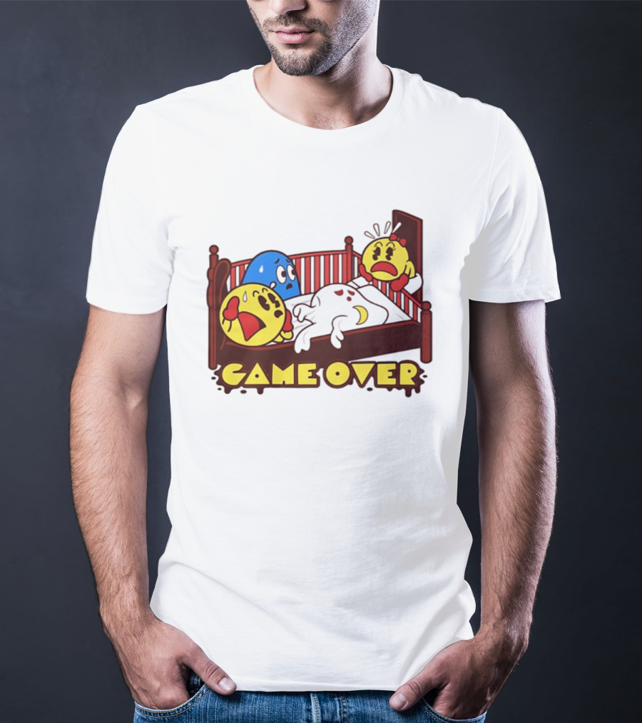 Game Over Halloween Pac Man Ghost Bed Scene T-Shirt