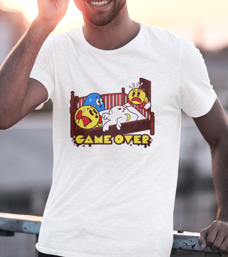 Game Over Halloween Pac Man Ghost Bed Scene T-Shirt