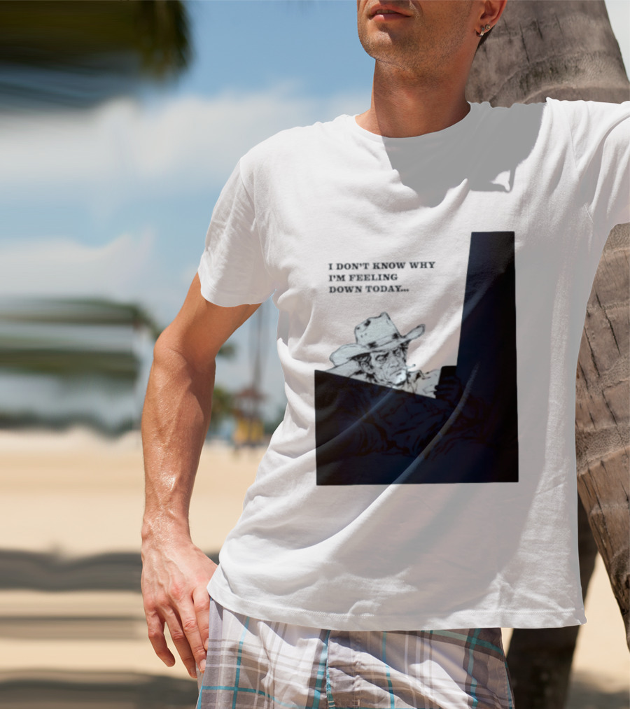I Don't Know Why I'm Feeling Down Today Cowboy Reclining In Hat And Jacket T-Shirt