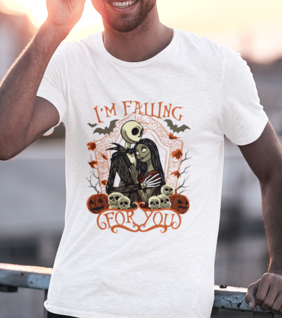 I'm Falling For You The Nightmare Before Halloween Jack And Sally Halloween Pumpkins Skulls Bats T-Shirt