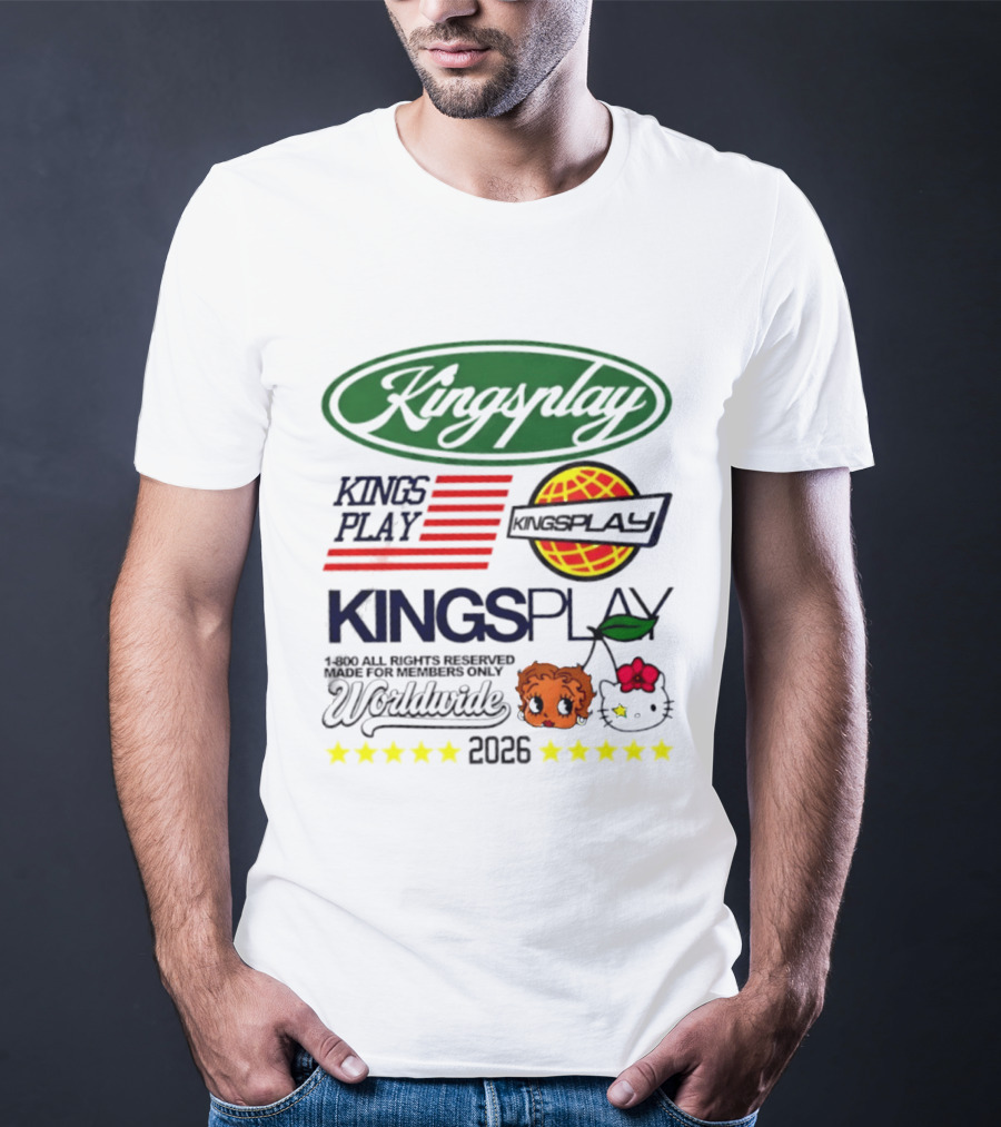 Kingsplay 1 800 All Rights Reserved Members Only Worldwide 2026 Hello Kitty Stars T-Shirt