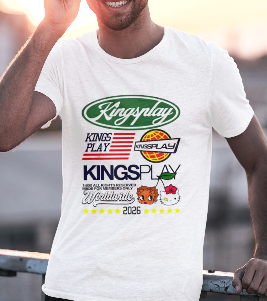 Kingsplay 1 800 All Rights Reserved Members Only Worldwide 2026 Hello Kitty Stars T-Shirt