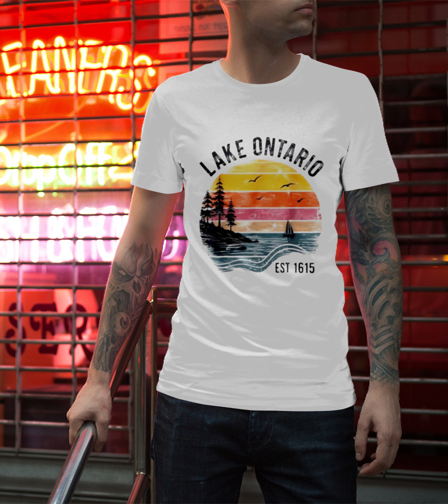 Lake Ontario Est 1615 Great Lakes Nature Sunset Sailing Scene T-Shirt