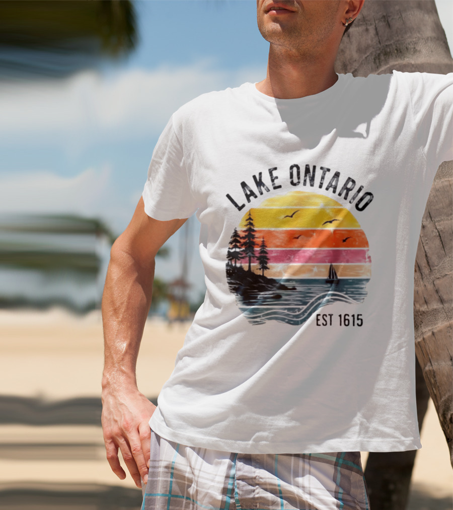 Lake Ontario Est 1615 Great Lakes Nature Sunset Sailing Scene T-Shirt