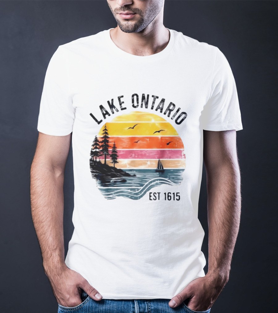 Lake Ontario Est 1615 Great Lakes Nature Sunset Sailing Scene T-Shirt